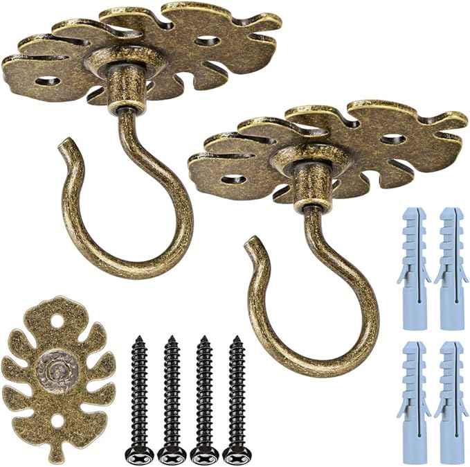 Dolibest Wall Mount Ceiling Hooks,Plant Hooks for Ceiling Metal Plant Bracket Iron Wall Mount Lanterns Hangers Hooks for Hanging Plants Lights, Outdoor Wire, Fairy Lights, Wind Chimes, Bronze(2PCS)