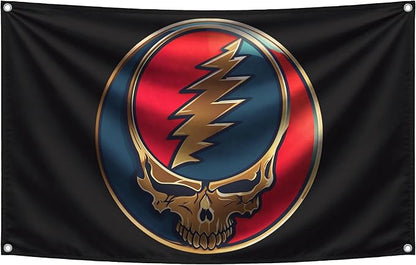 3x5 Feet Grateful Dancing Bears Dead Polyester Flags with 4 Grommets - Skull Single Sided Flag Wall Decor For Outdoor/Indoor Room Man Cave - US Black Boat Flags or Banners Man Cave Skull Funny