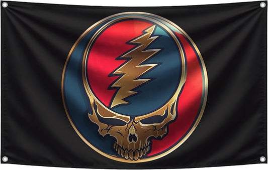 3x5 Feet Grateful Dancing Bears Dead Polyester Flags with 4 Grommets - Skull Single Sided Flag Wall Decor For Outdoor/Indoor Room Man Cave - US Black Boat Flags or Banners Man Cave Skull Funny
