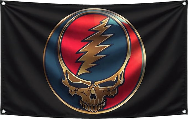 3x5 Feet Grateful Dancing Bears Dead Polyester Flags with 4 Grommets - Skull Single Sided Flag Wall Decor For Outdoor/Indoor Room Man Cave - US Black Boat Flags or Banners Man Cave Skull Funny