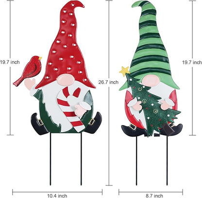YEAHOME Outdoor Christmas Decorations, 2 Pack Gnomes Decorative Garden Stakes for Christmas Decor, Metal Yard Signs Xmas Decorations for Outside Garden Yard Lawn Porch Holiday Party
