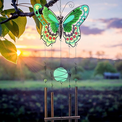 Taman Wind Chimes, 40" Butterfly Glass Wind Chime Colourful Wings Decorative Valentine's Day Gift Memorial Sympathy Gift Mom for Home, Outdoor, Yard, Patio,Garden Decor