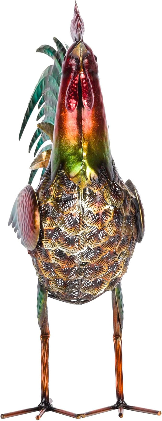 Alpine Corporation 16" Tall Outdoor Metallic Rooster Standing Yard Statue Decoration, Turquoise