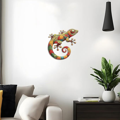 Nuytghr Lizard Decor, Gecko Metal Art, Iron Colorful Sculpture, Waterproof Design, 11.81x10.75x0.04 Inch Home Decorations, Garden Statues, Yard Fence, Patio, Indoor, Outdoor Display Piece