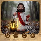 Capoda Solar Jesus Figurine 8 Inch, He is Risen Easter Statue with Glowing Lantern, Jesus Loves You Christian Resin Outdoor Garden Statue Decor, Religious Easter Gifts(Cross,Red)
