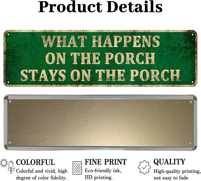 KIOZIY What Happens On The Porch Stays On The Porch 4" x 16" Aluminum Novelty Sign