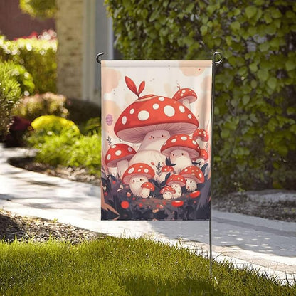 Cute Mushroom Family Garden Flag Double Sided Flags For Room Outside Yard Flag Outdoor Banner Wall Art Hanging 28"X40"