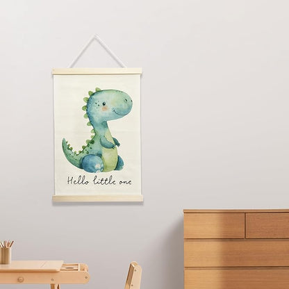 NQDWX Dinosaur Wood Poster Hanger - Playful Dino Wall Decor for Kids Room, 12x17 Inch Rustic Wooden Hanging Sign, Cute Dinosaur Banner, Unique Nursery Decor Gift for Boys & Girls. (156)