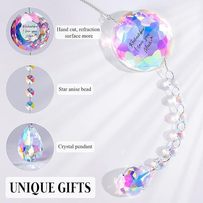 Remember I Love You Mom Gifts for Mothers Chriatmas Birthday, Perfect for Christmas Mothers Day to Mom from Daughter Son, Window Decor Crystal Suncatcher for Moms Office Bedroom Living Room Garden