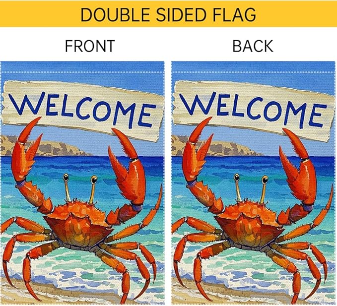 Welcome Crab Garden Flag 12x18 Inch Vertical Double Sided Small Burlap Patio Lawn Holiday Yard Outdoor Decor Outside Decorations
