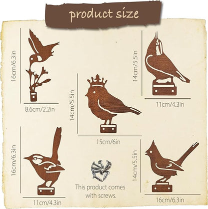 5PCS Rusty Metal Bird Silhouette Statues - Rustic Outdoor Decor for Garden, Fence and Yard Art, Lifelike Metal Birds Yard Decorations Fence Ornaments Yard Art Bird Lovers Gift Ideas