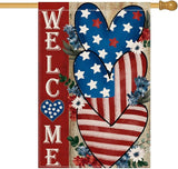 AVOIN colorlife 4th of July Love Heart House Flag 28x40 Inch Double Sided Outside, Welcome Independence Day Patriotic Stars and Stripes Yard Outdoor Decoration