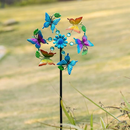 44" Colorful Butterfly Garden Wind Spinners - Metal Outdoor Stakes Kinetic Wind Spinner Windmills Decor, Wind Sculpture Yard Art Decorations for Patio, Lawn & Garden
