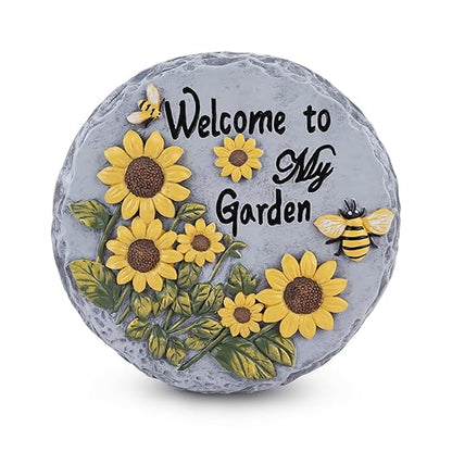 Welcome to My Garden Stepping Stone Outdoor, Butterfly Flower Stone Statue for Garden, Funny Stepping Stone for Yard, Balcony, Patio, Lawn Decorative, Spring in Garden Collection (Daisy)