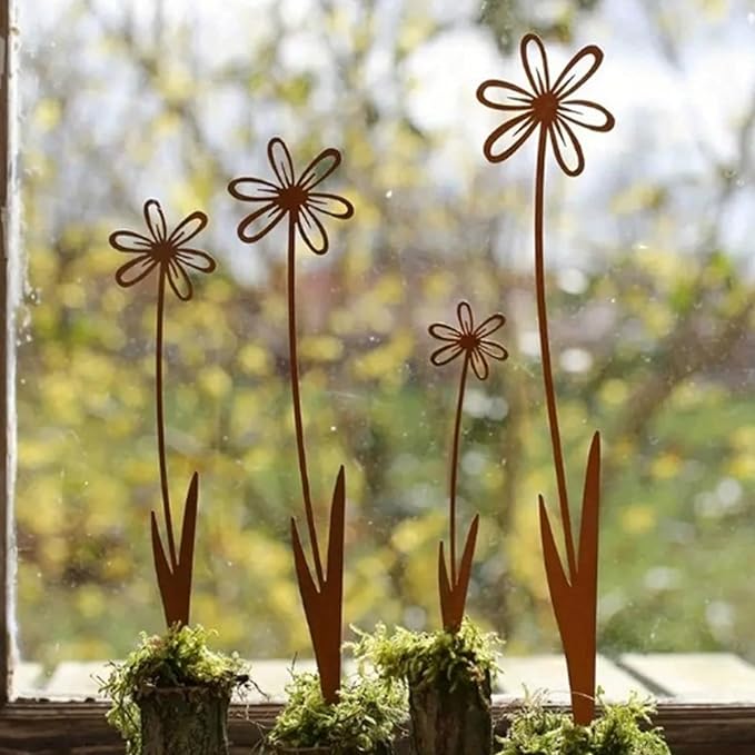 Traditional Iron Flower Stake Weather-Resistant, Decor & Holiday Yard Art for Easy Outdoor Use Artistic Garden Paths Markers Stakes