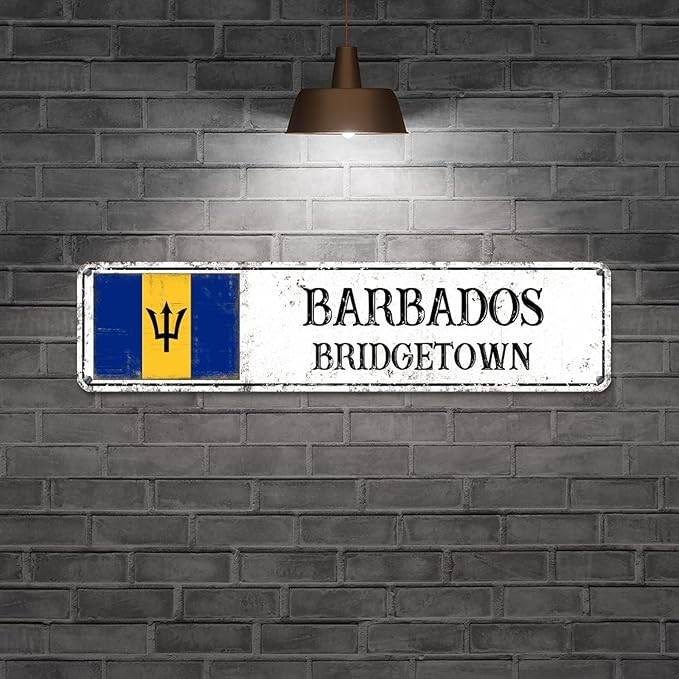 Barbados Custom Street Sign Barbados Flag Signs Capital City of Barbados Metal Sign Road Wall Art Farmhouse Decorative Sign Rustic Home Decoration Gift for Foreign Friend, Neighbor 24x6inch