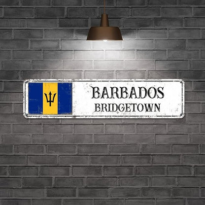Barbados Custom Street Sign Barbados Flag Signs Capital City of Barbados Metal Sign Road Wall Art Farmhouse Decorative Sign Rustic Home Decoration Gift for Foreign Friend, Neighbor 24x6inch