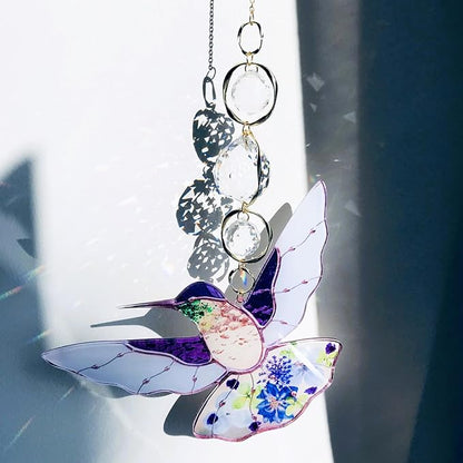 Purple Acrylic Hummingbird Flowers Garden Suncatcher Window Hanging Crystal Prism Rainbow Maker Sun Catcher Ornaments Appreciation Thank You Gifts for Mom Grandma Sister Home Decor