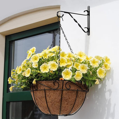 AMAGABELI GARDEN & HOME 2 Pack Hanging Plant Brackets Outdoor 10 inch Metal Fence Wall Plant Hanger Hooks for Hanging Flower Baskets Bird Feeders Lanterns Wind Chimes Rust-Resistant Black