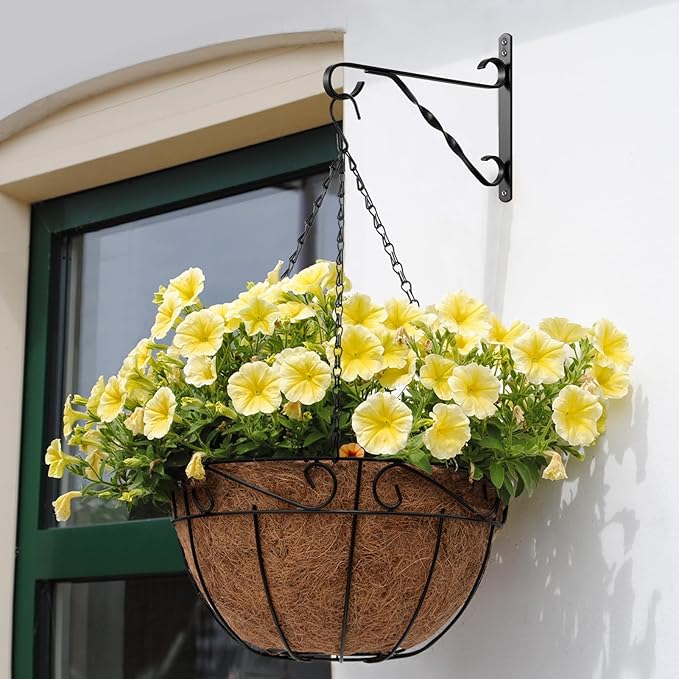 AMAGABELI GARDEN & HOME 4 Pack Hanging Plant Brackets Outdoor 10 inch Metal Fence Wall Plant Hanger Hooks for Hanging Flower Baskets Bird Feeders Lanterns Wind Chimes Rust-Resistant Black