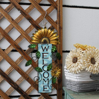 Attraction Design Welcome Sign for Front Door Decor Hanging Sign, Metal Flower Welcome Door Sign Wall Art Decor Hanging for Indoor Outdoor Patio Garden Yard Sign Porch Decoration 15.25X8.5In (3 Set)