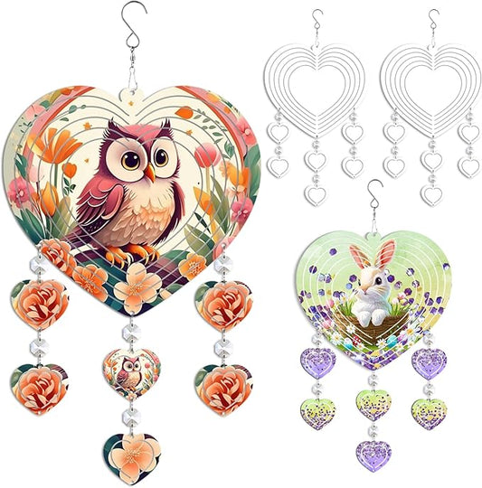 4Pack 10inch Sublimation Wind Spinner Blanks 3D Aluminum Metal Wind Sculpture Kinetic Spinners for Yard and Garden Indoor Art Ornaments Hanging Decoration (Heart Pendant)