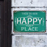 This is Our Happy Place Metal Tin Wall Sign Farmhouse Wall Decor Signs Porch Decor for Home Deck Outdoor Outside Door Fence 12x8 Inches