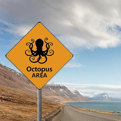 Caution Octopus Crossing XING Tin Sign Octopus Area Warning Street Sign Ocean Animal Novelty Caution Road Sign for Home Man Cave Door Porch Garden 15x15in