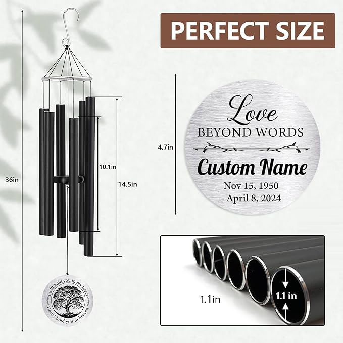 ASTARIN Personalized 30" Bereavement Wind Chimes for Outside, Memorial Gift in Remembrance of a Loved One, Sympathy Gift for Loss of Mother Father Husband, Garden Patio Decor