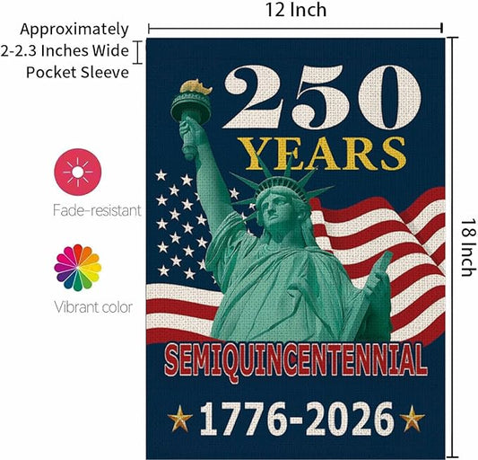 250th Anniversary American House Flag, 1776-2026 Semiquincentennial Patriotic Double-Sided Garden Flag, 28x40 Inch