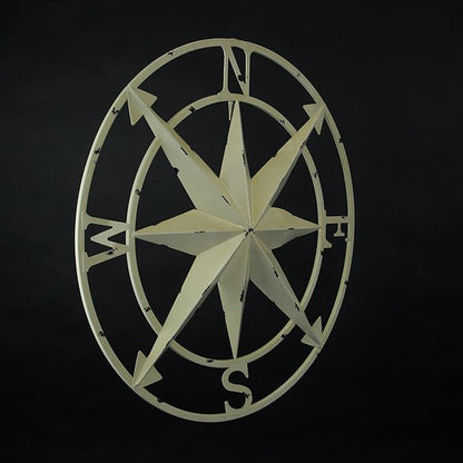 Nautical Compass Rose Wall Hanging Sculpture - Antiqued White Finish Metal Indoor Outdoor Ocean Decor - 20.5 Inch Diameter Elegant Maritime Home Accent Piece
