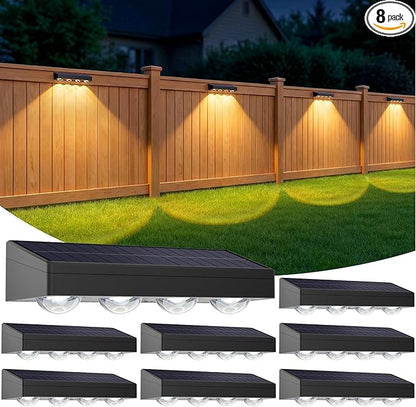ShineTech Solar Fence Lights Outdoor Waterproof, 3-Color Lighting Modes LED Solar Powered Deck Lights, Outdoor Step Lights for Railing, Patio, Wall, Backyard (8 Packs)