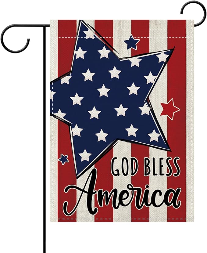Dyrenson 4th of July Patriotic Christian Stars Stripes Decorative Garden Flag, Religious God Bless America Yard Outside Home Decoration, American USA Burlap Outdoor Small Decor Double Sided 12 x 18