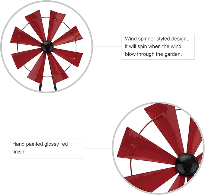 Glitzhome 44" H Metal Wind Spinner Yard Stake, Ornamental Windmill Decor Weather Vane Weather Resistant for Home Outdoor Yard Lawn Garden Farm Backyard, Red