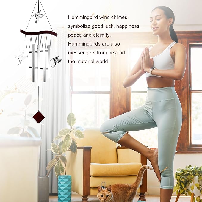 Hummingbird Wind Chime for Outside, Decorative Hummingbird Windchimes with 7 Aluminum Tubes Humming Bird Wind Spinner Memorial Sympathy Gifts for Mother Grandma Garden Indoor Outdoors Clearance