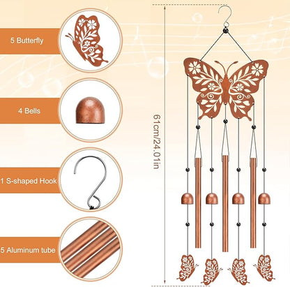 Butterfly Wind Chime for Outside,Butterfly Gifts for Women Men,Horizontal Metal Memorial Butterflies Birthday Gifts for Women Men Garden Decor