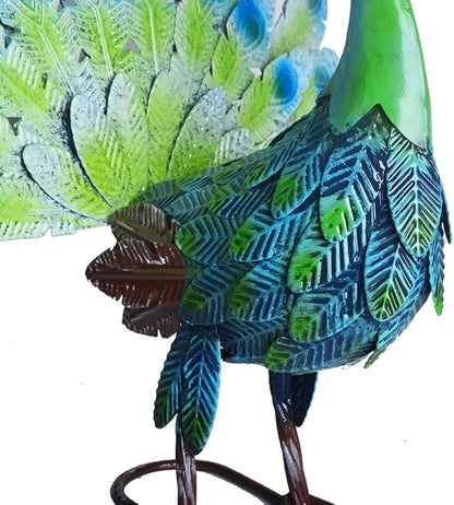 Small Peacock Statue Animal Sculpture Garden Decoration Metal Yard Art for Yard Outdoor Decoration (Green)