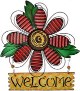 Metal Welcome Sign Daisy Hanging Signs for Front Door - Indoor Outdoor Door Decor Wall Art Flower Decoration Decorative Ornament Wreath for Home Garden Patio (Red)