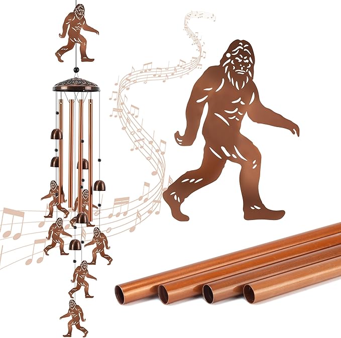 Large Wind Chimes for Outside, Bigfoot Sasquatch Metal Wind Chime with 4 Aluminum Tubes, Deep Tone Outdoor Windchime for Patio Garden Yard, Unique Gift for Men Women