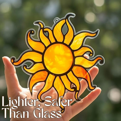 Sunflower Acrylic Suncatcher Colorful Window Hanging Ornament Sun Catcher Panel for Home Decor Car Garden Gift Fantasy Celestial Sun Faux Stained Glass Suncatcher