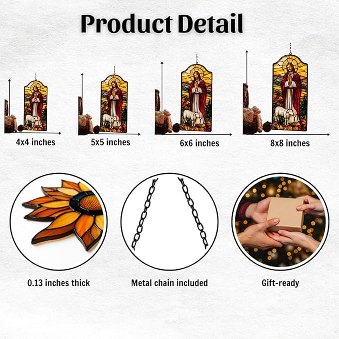 Jesus Acrylic Suncatcher Stained Glass Effect Window Car Hanging Christmas Ornament Indoor Outdoor Decor Garden Memorial Sun Catcher for Family Christmas Jesus Gift for Women Mom Grandma