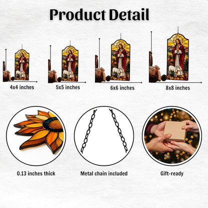 Jesus Acrylic Suncatcher Stained Glass Effect Window Car Hanging Christmas Ornament Indoor Outdoor Decor Garden Memorial Sun Catcher for Family Christmas Jesus Gift for Women Mom Grandma