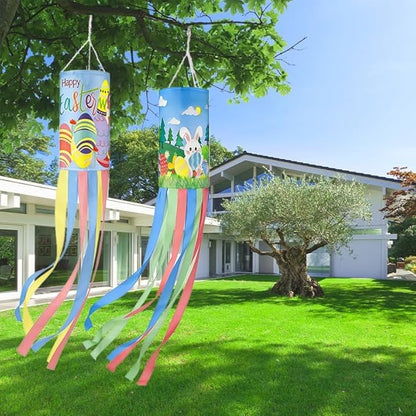 2Pack 40 Inch Spring Easter Windsock, Bunny Outdoor Holiday Windsock Flags Decorations for Yard Garden Home Party Hanging Decor