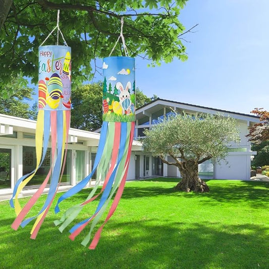 2Pack 40 Inch Spring Easter Windsock, Bunny Outdoor Holiday Windsock Flags Decorations for Yard Garden Home Party Hanging Decor