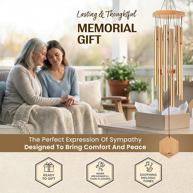 UpBlend Deep Tone Wind Chime – Outdoor Sympathy & Memorial Gift for The Loss of a Loved One, Memorial Wind Chimes, Thoughtful Sympathy Gift for Bereavement and Remembrance. 29" Bronze