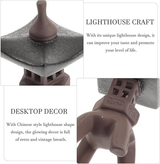 balacoo Chinese Style Lighthouse Ornament Led Stone Lamp Retro Vintage Home Office Desk Patio Garden Decoration Sculpture