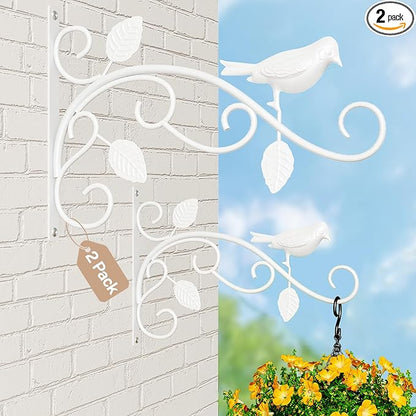 iDavosic.ly Plant Hangers Outdoor 2-Pack, 12 Inch Heavy Duty Iron Wall Brackets for Hanging Plants, Baskets, Bird Feeders, Lanterns, Wind Chimes, Indoor Metal Hooks for Garden Porch Patio, White
