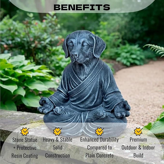 OLOMA Yoga Dog Sculpture Solid Concrete Stone Statue with Protective Resin Coating Weather Resistant Heavy Outdoor Indoor Garden Patio Decorative Accent for Tranquil Spaces