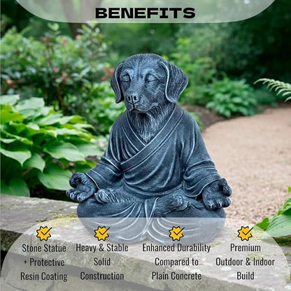OLOMA Yoga Dog Sculpture Solid Concrete Stone Statue with Protective Resin Coating Weather Resistant Heavy Outdoor Indoor Garden Patio Decorative Accent for Tranquil Spaces