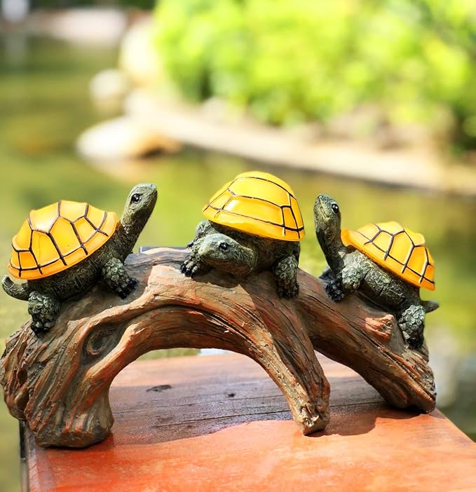 Solar Powered Turtles on Log Outdoor Garden Decor - LED Light, Outdoor Statues, Decor, and Gifts for Mom, Grandma, Birthday - Solar Light for Garden and Outdoors